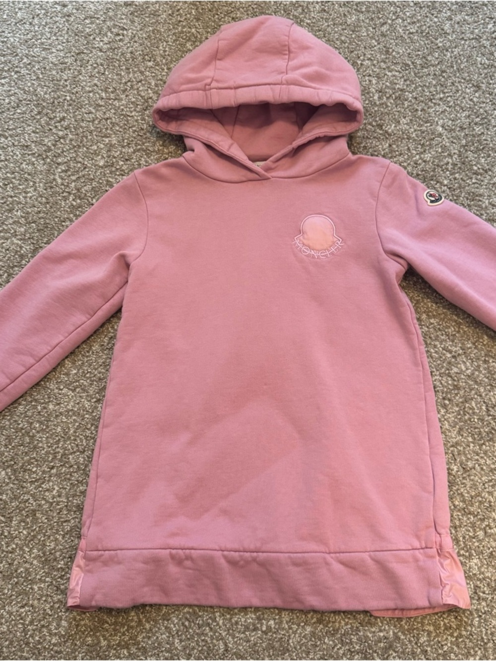 Moncler Girls Pink Hooded Sweatshirt Dress with Logo Patch